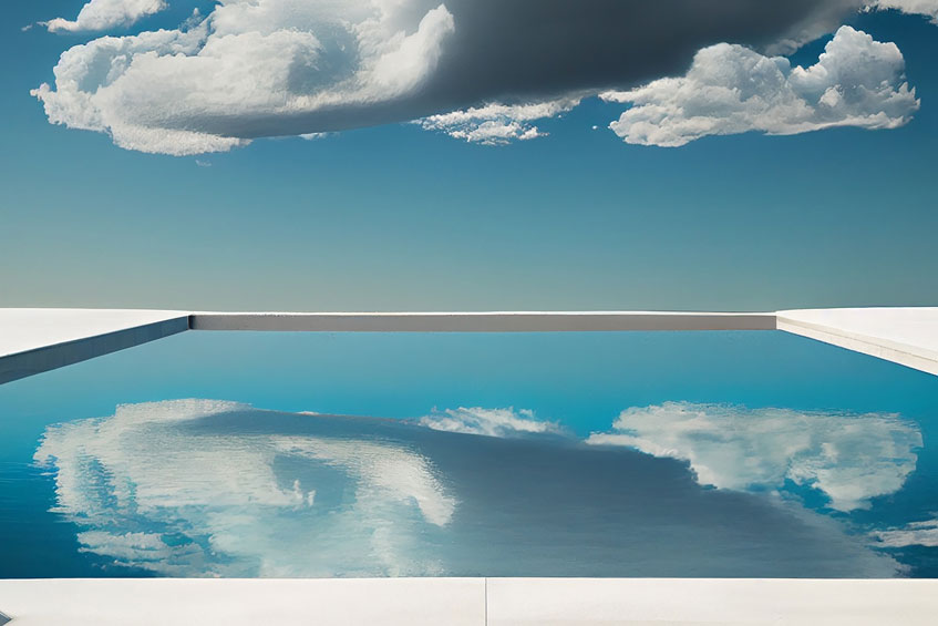 Wolken spiegeln sich in Infinitypool